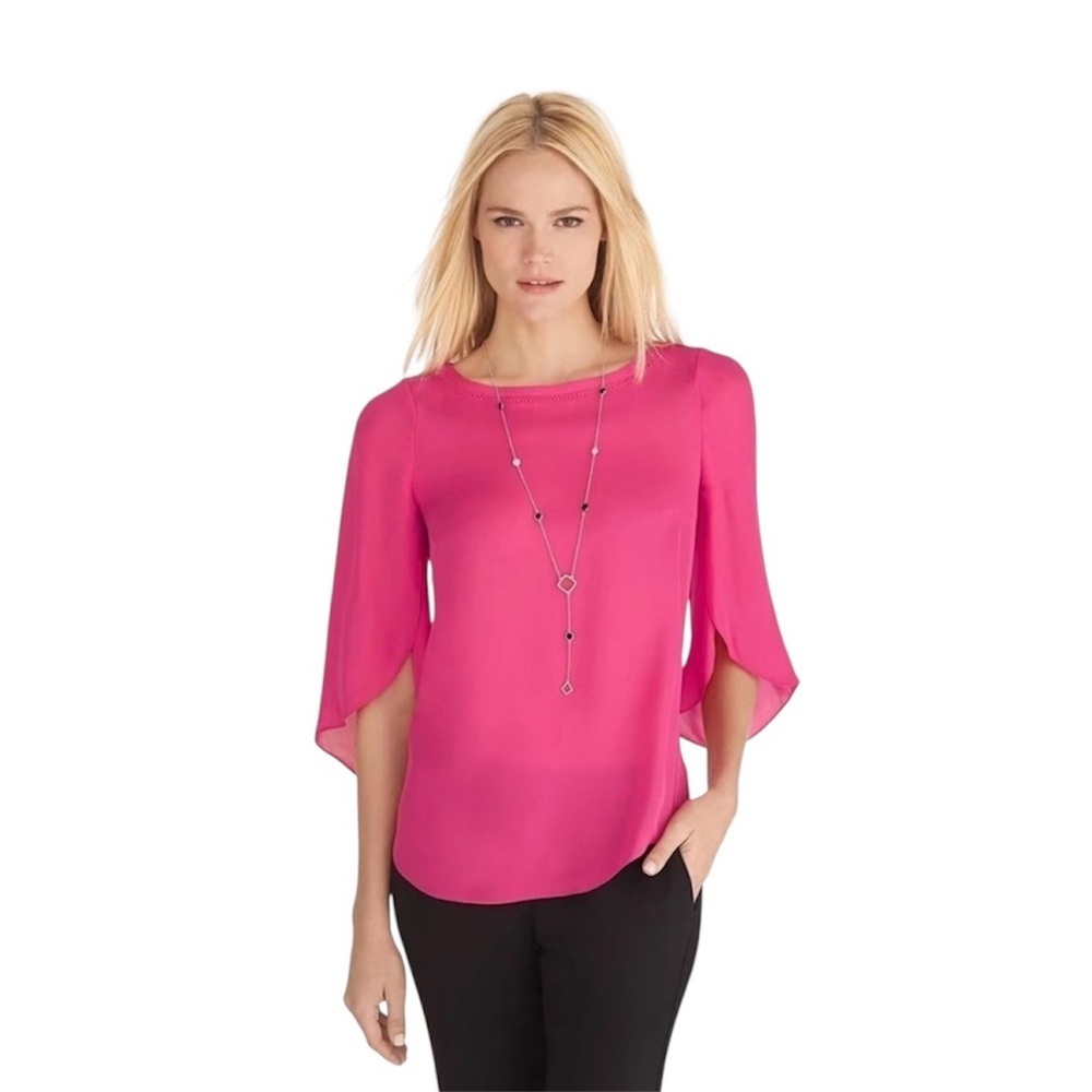 100% Silk White House Black Market Petal Sleeve Flutter Blouse Size XS (0)